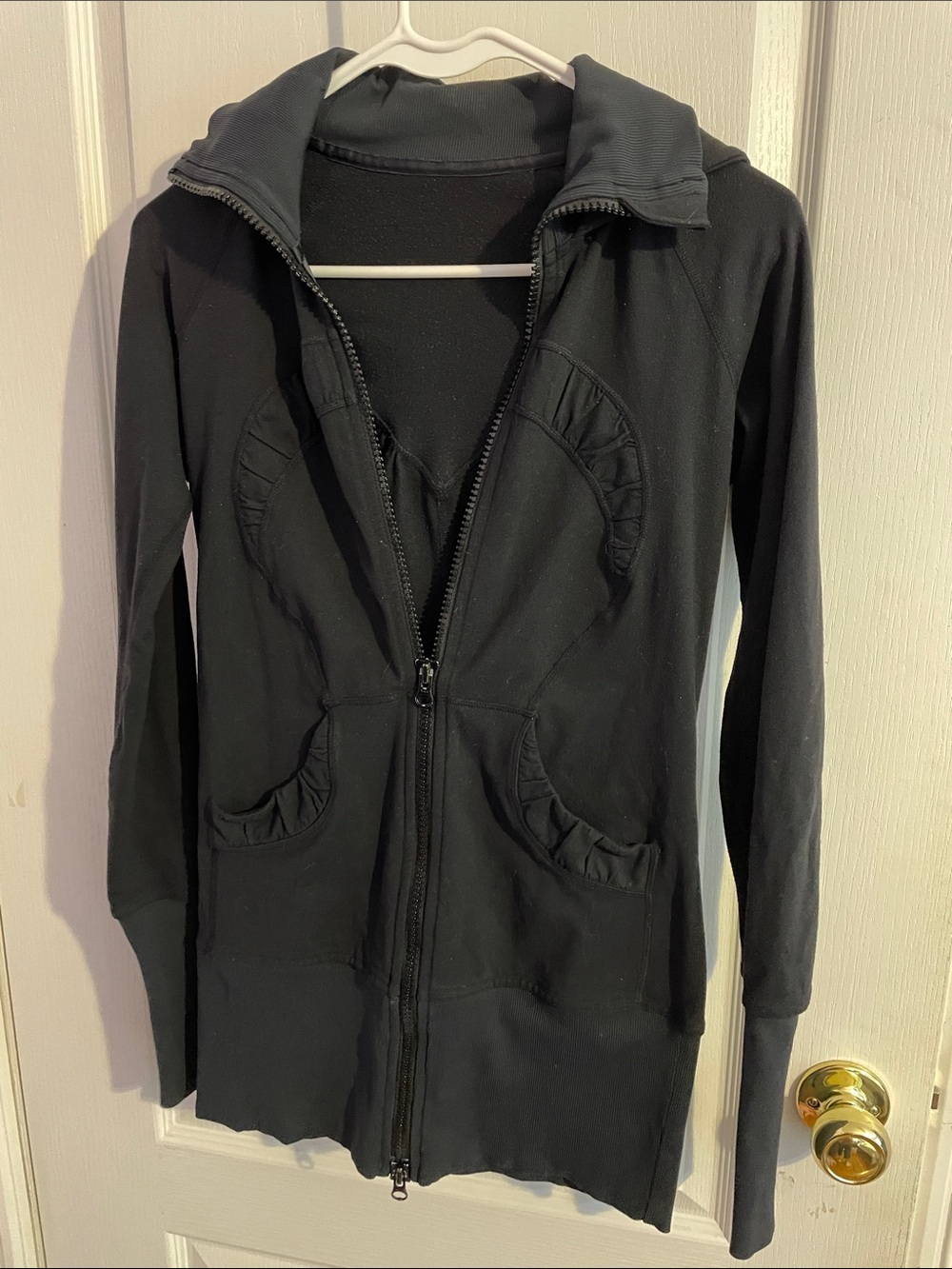 lululemon athletica Black Full-Zip Hooded Jacket with Ruching - Size 4